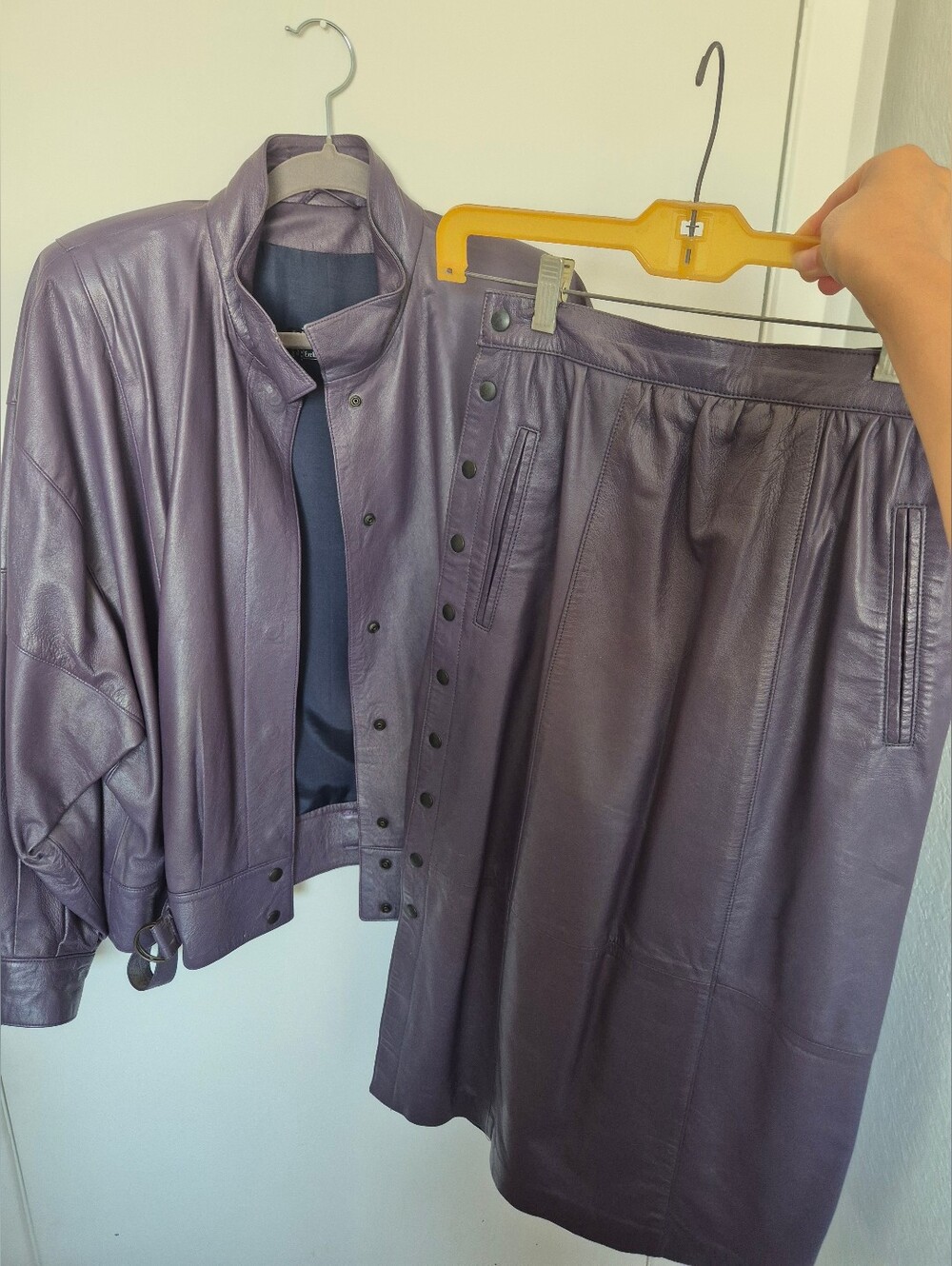 Vintage Women's Purple Leather Jacket & Skirt Set - Picture 1 of 10